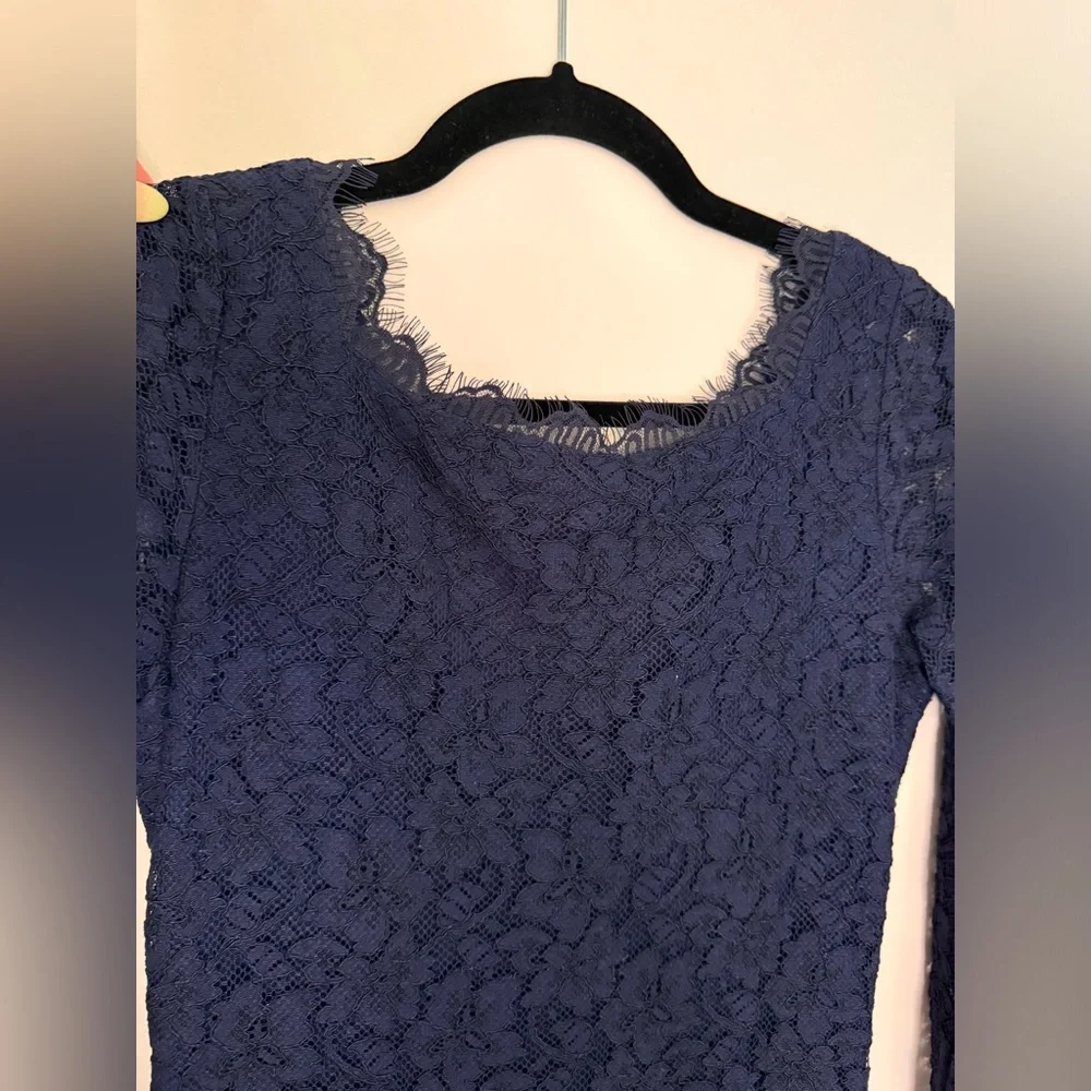 Diane Von Furstenberg Dress Blue Lace Narita Quarter Sleeve Back Zip Silk Midi - Picture 4 of 6